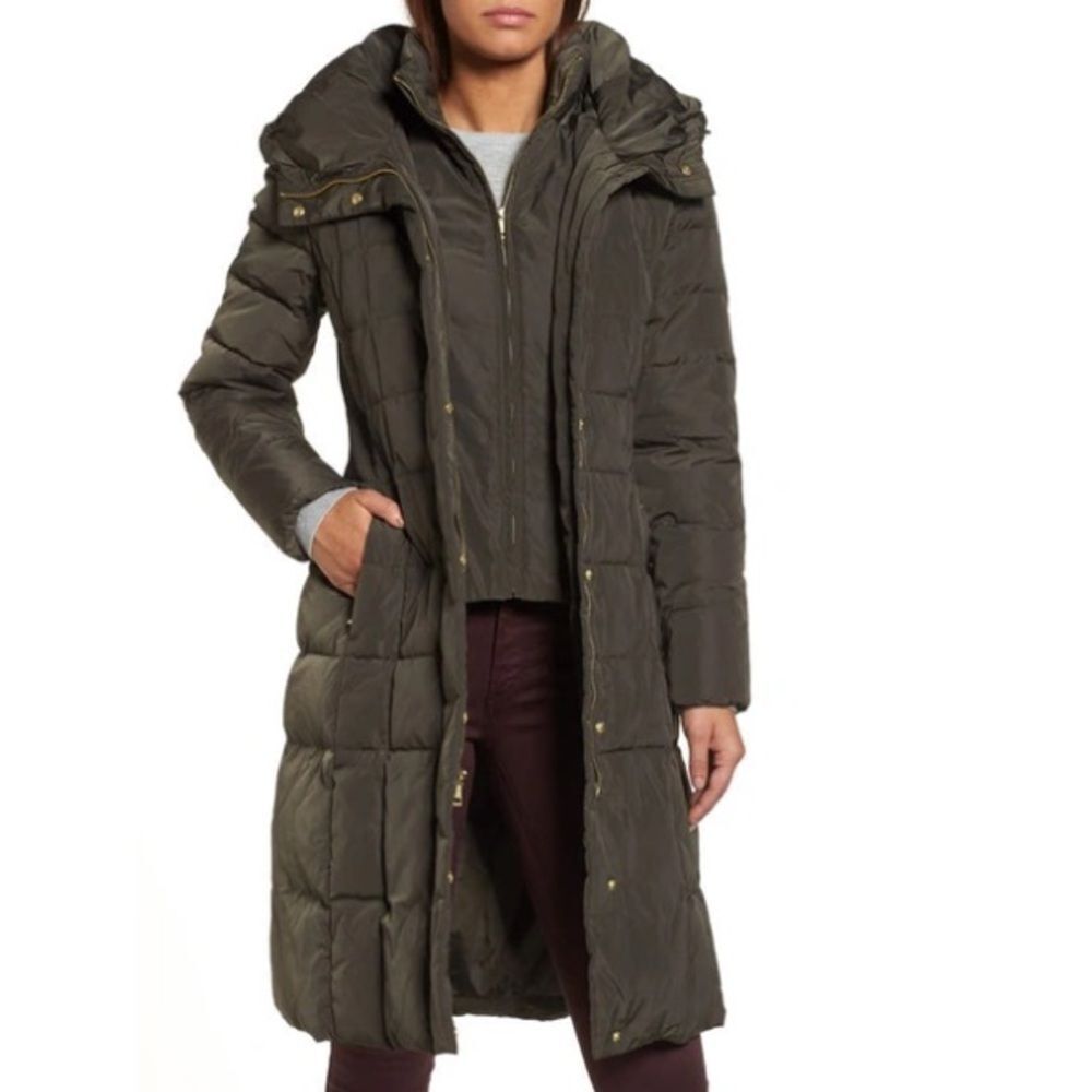 Cole Haan Taffeta Down & Feather Fill Coat‎ In Forest Green Size XS/TP NWT